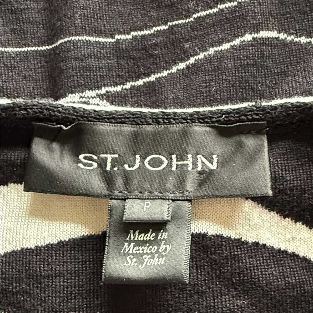 St. John Black & White Abstract Knit Open Cardigan Cashmere Blend Petite P - Picture 4 of 5